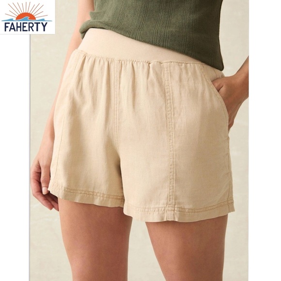 Faherty Pants - Faherty Arlie Day™ Short 4 in Safari Size L Large Linen Tencel Pull On Style